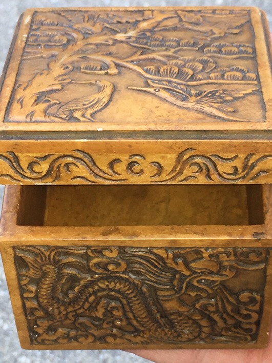 Chinese Soapstone Hinged Box Antiques Board