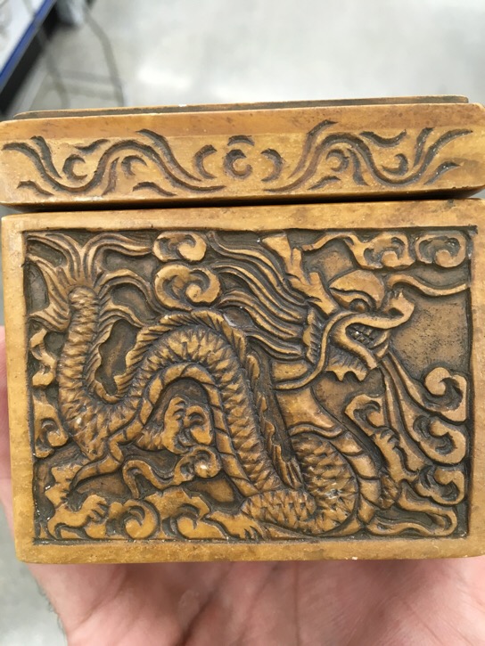 Chinese Soapstone Hinged Box Antiques Board