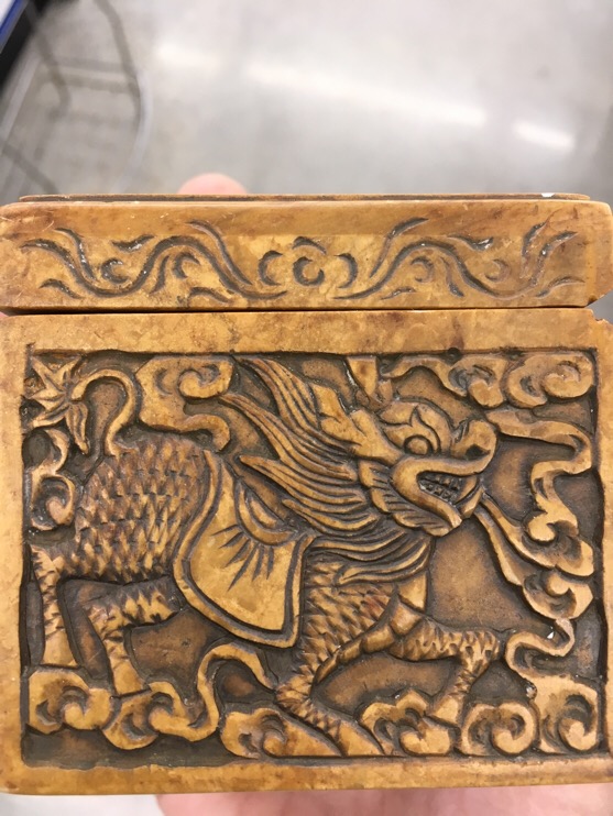 Chinese Soapstone Hinged Box Antiques Board