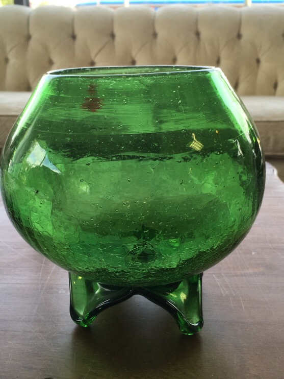 Green Crackled Glass Bowl Antiques Board
