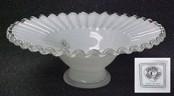 Italian Centerpiece Ruffled Glass Silver Crest Bowl Arti Cristal Vetri.jpg