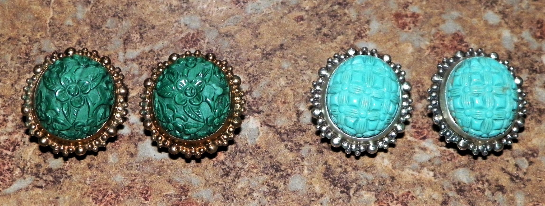 JEWELRY EARRINGS 2 PAIR BLUE & GREEN ROUND STERLING 1A_AA.JPG