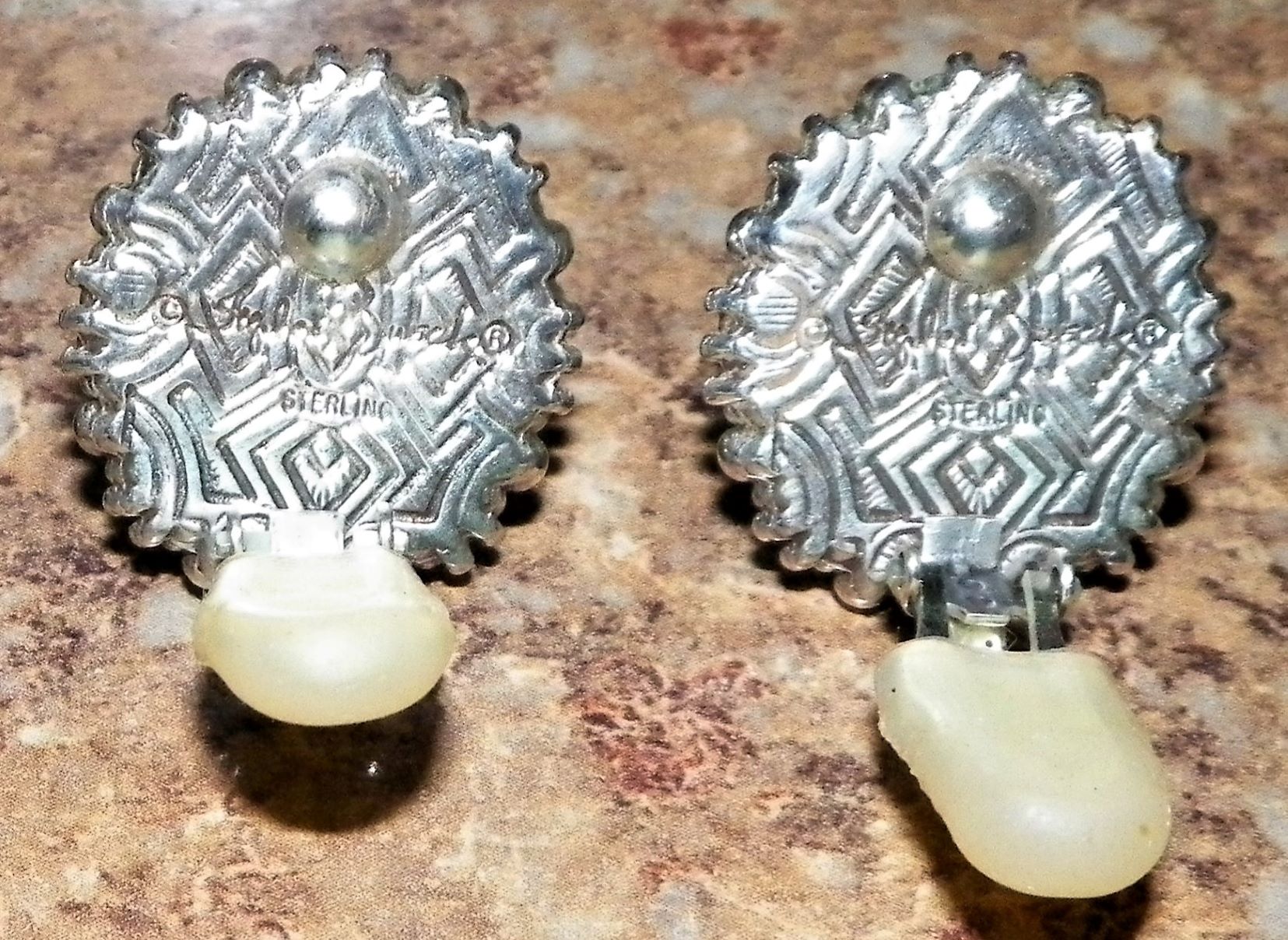 JEWELRY EARRINGS 2 PAIR BLUE & GREEN ROUND STERLING 4A_AA.JPG