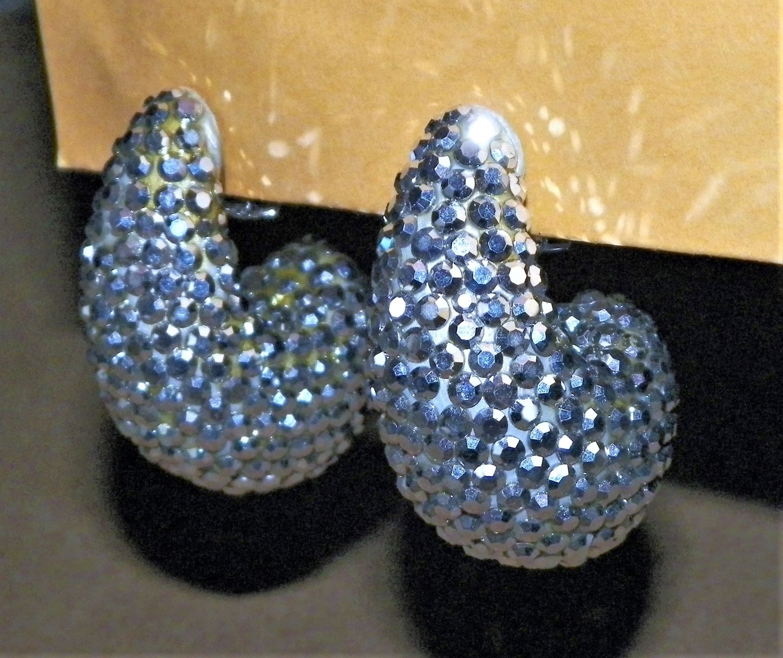 JEWELRY EARRINGS RICHARD MEER BLUE RHINESTONE J SHAPE 2AA.JPG