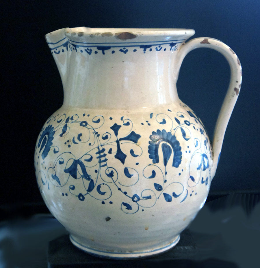 Tin glazed pottery jug Antiques Board