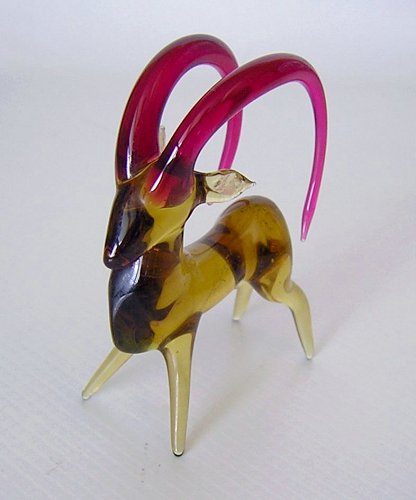 Lamp Work Glass Goat Ibex Figurine Red Horns-a.jpg
