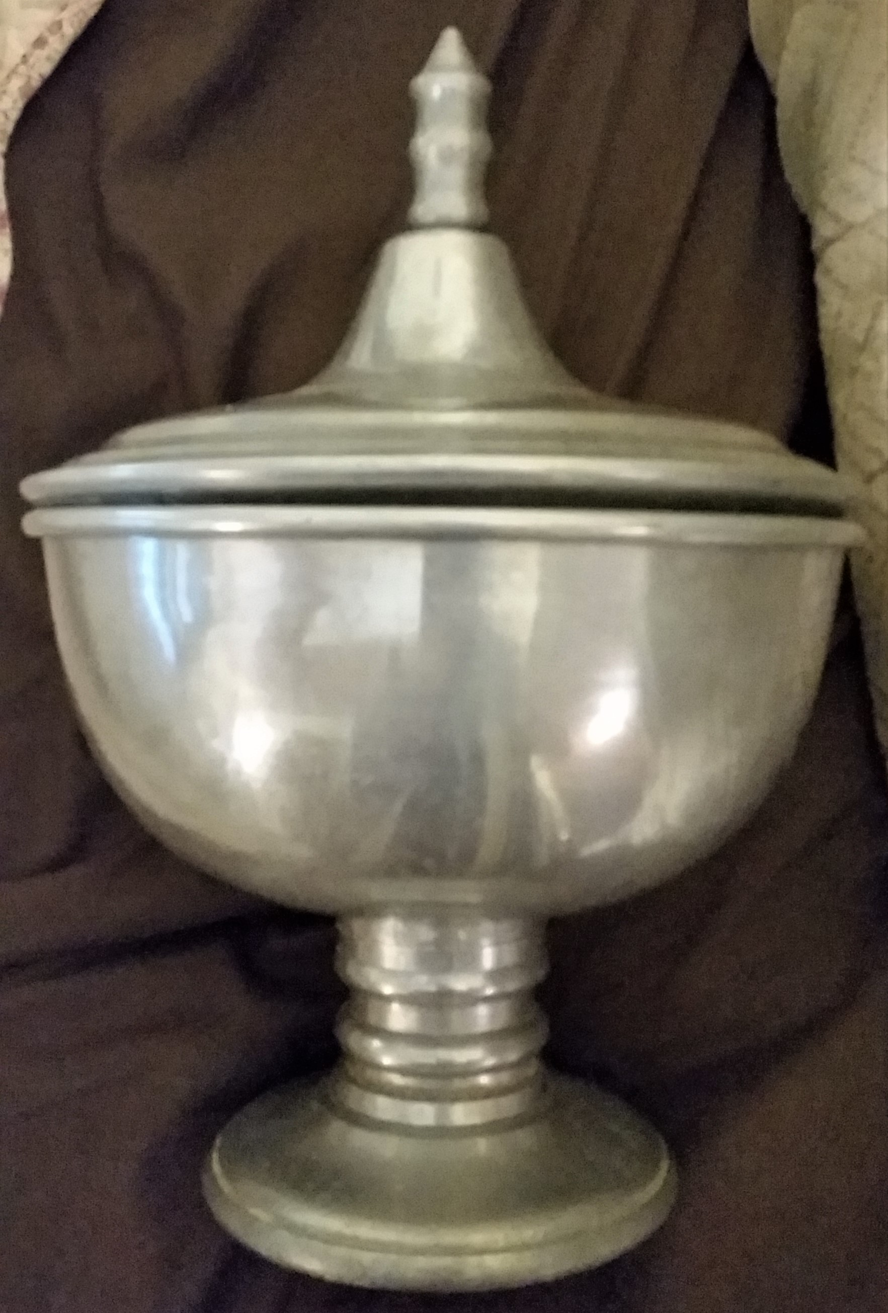 large covered pewter style dish with finial.jpg