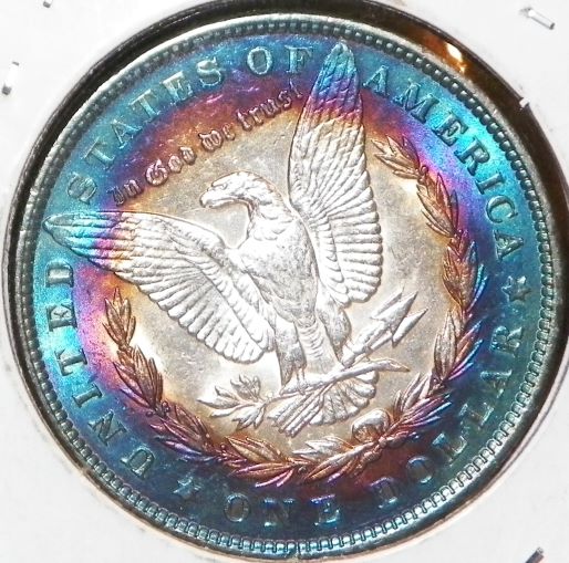 MONEY MORGAN SILVER DOLLAR 1885 BULLSEYE TONING 2AAA.JPG