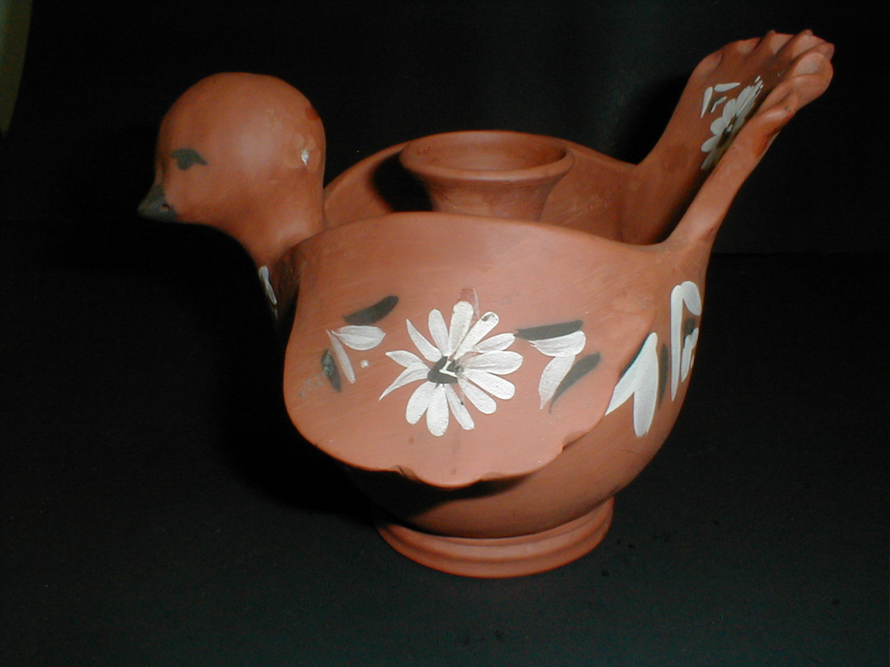 Mexican Pottery Terracotta Bird Candle Holder Incised Mark Antiques