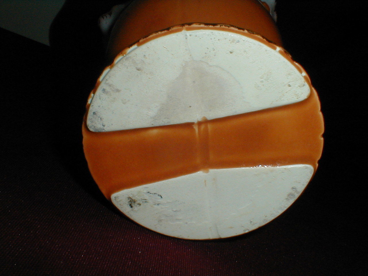 orange pottery drip glaze compote usa white foam planter  159 usa maybe american bisque hull.jpg