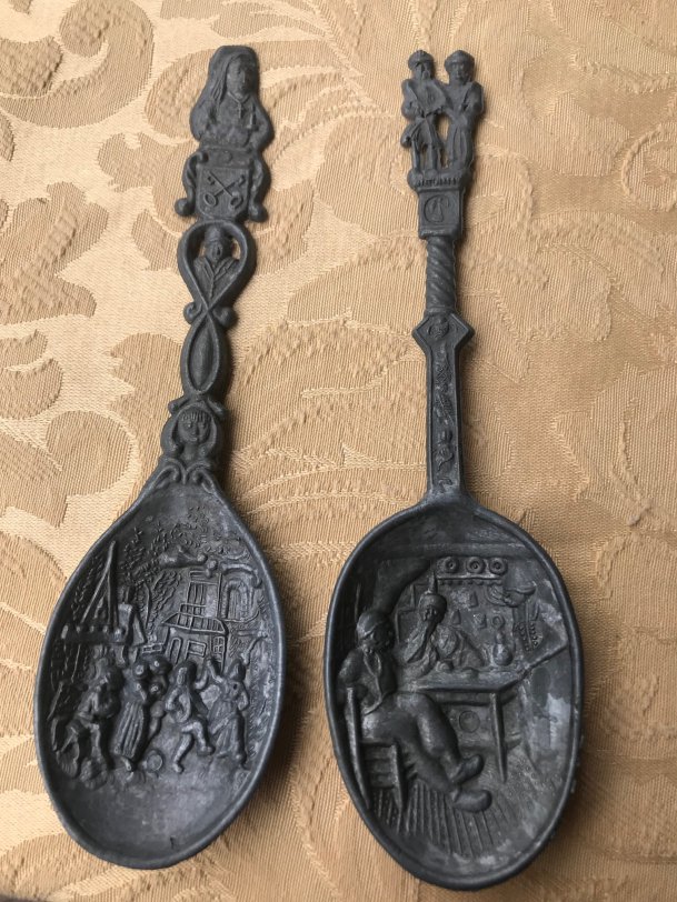 crudely cast pewter dessert spoons