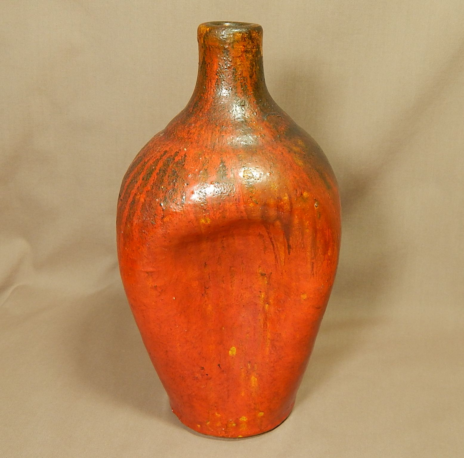 Orange/Red Pinch Pottery Vase Cole? NC? Antiques Board