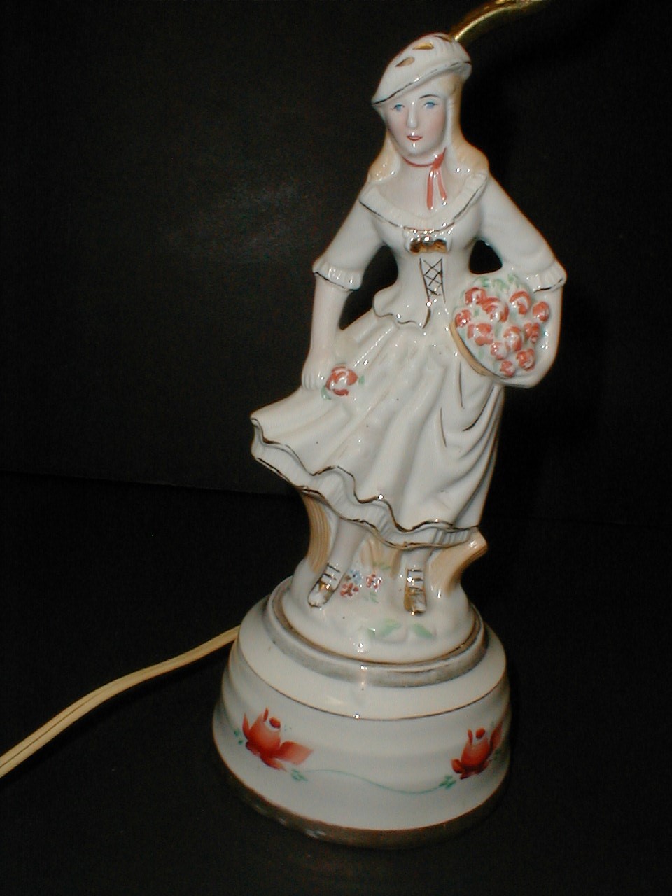 Porcelain French Peasant Woman Lady Table Lamp _Works Fine.JPG