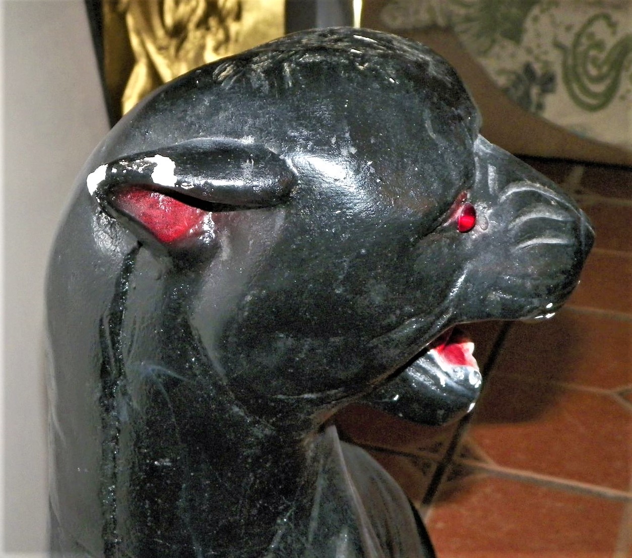 POTTERY CERAMIC BLACK PANTHER STATUE 3AA (2).JPG