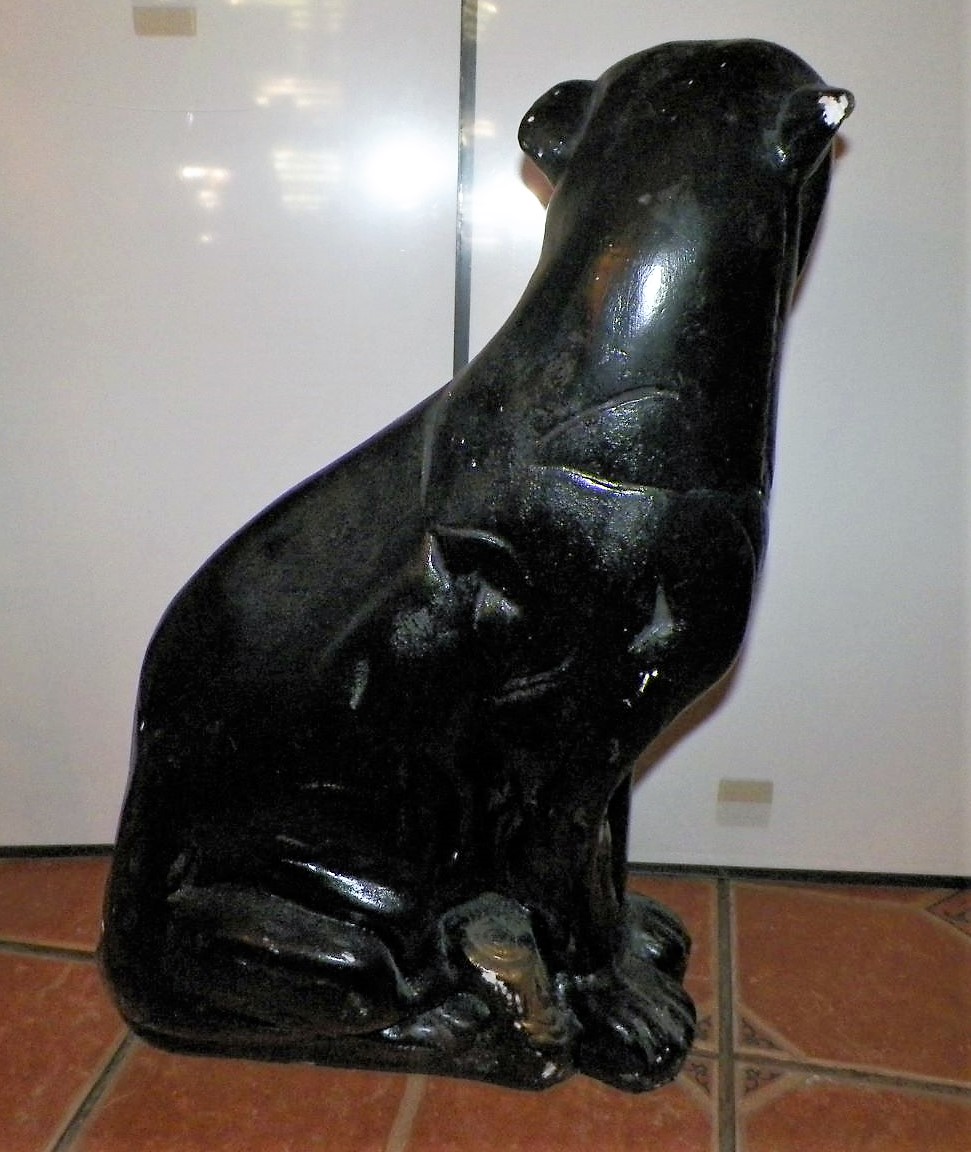 POTTERY CERAMIC BLACK PANTHER STATUE 6AA (2).JPG