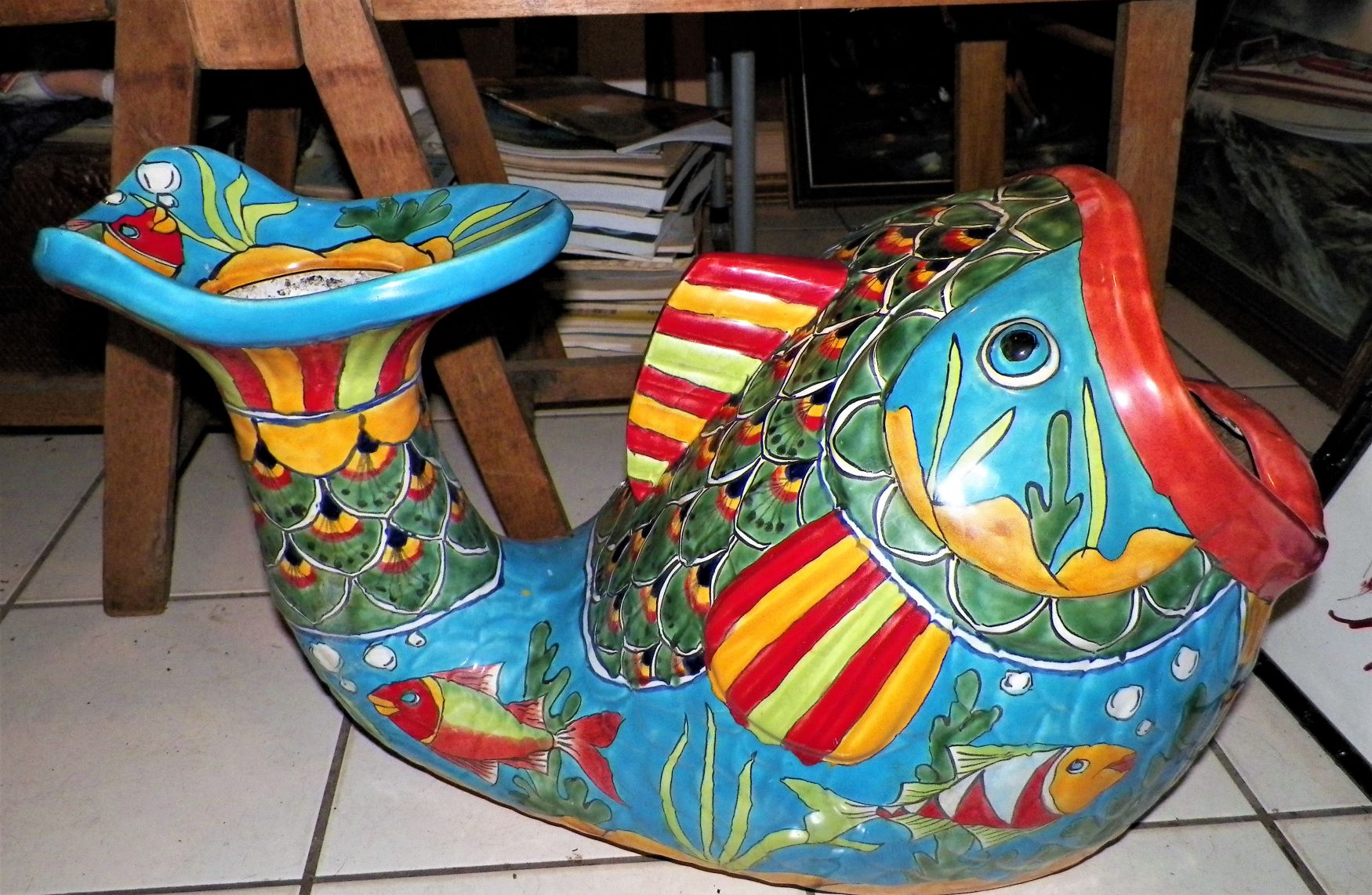 POTTERY FISH PLANTER TALAVERA MEXICO 1AA  26 x 13 x 16.JPG