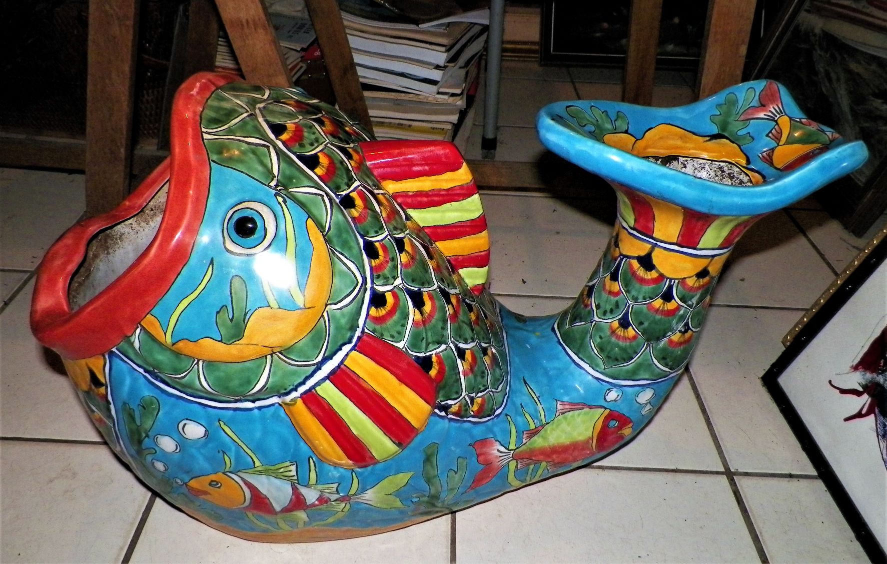 POTTERY FISH PLANTER TALAVERA MEXICO 3AA.JPG