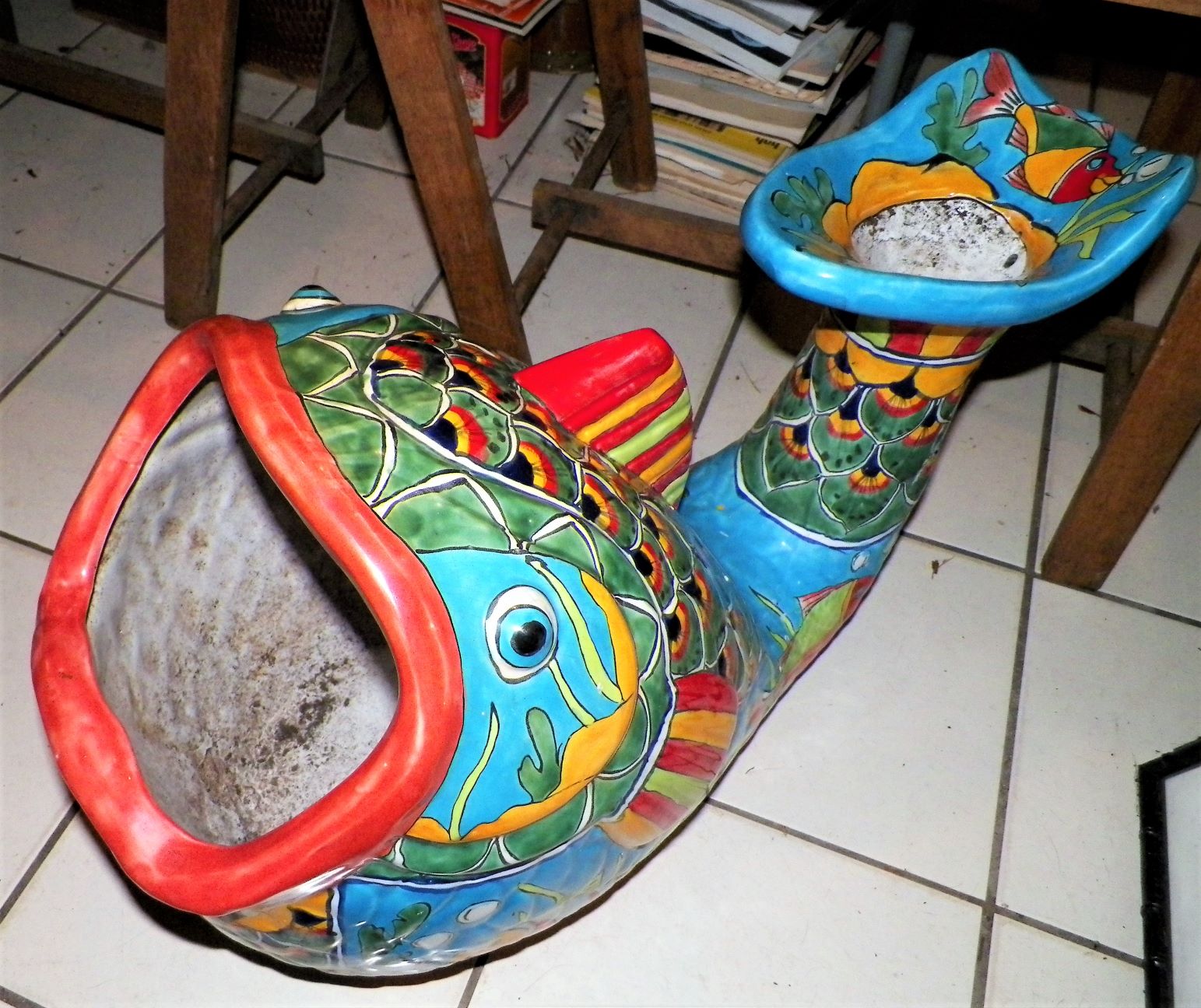 POTTERY FISH PLANTER TALAVERA MEXICO 4AA.JPG