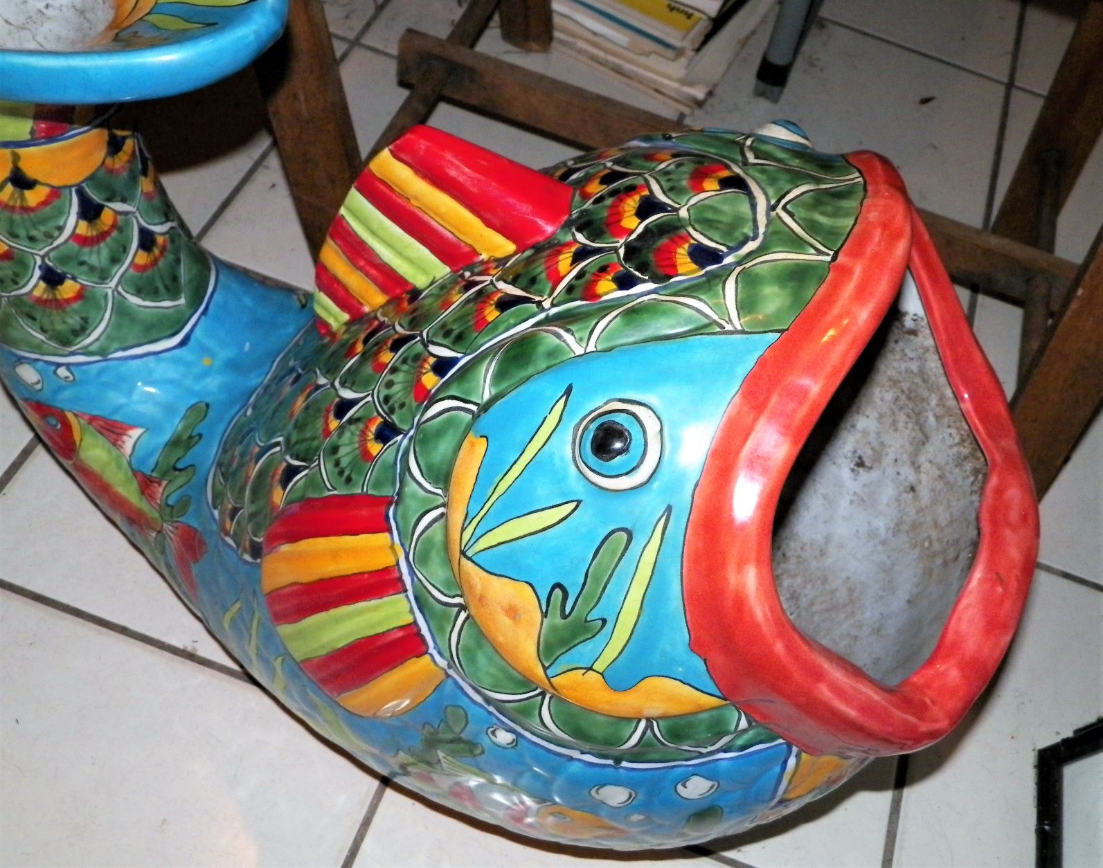 POTTERY FISH PLANTER TALAVERA MEXICO 4CAA.JPG