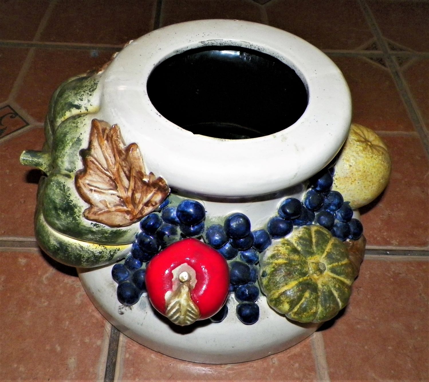 POTTERY FRUIT STAND WITH HOLE IN CENTER 1AA.JPG