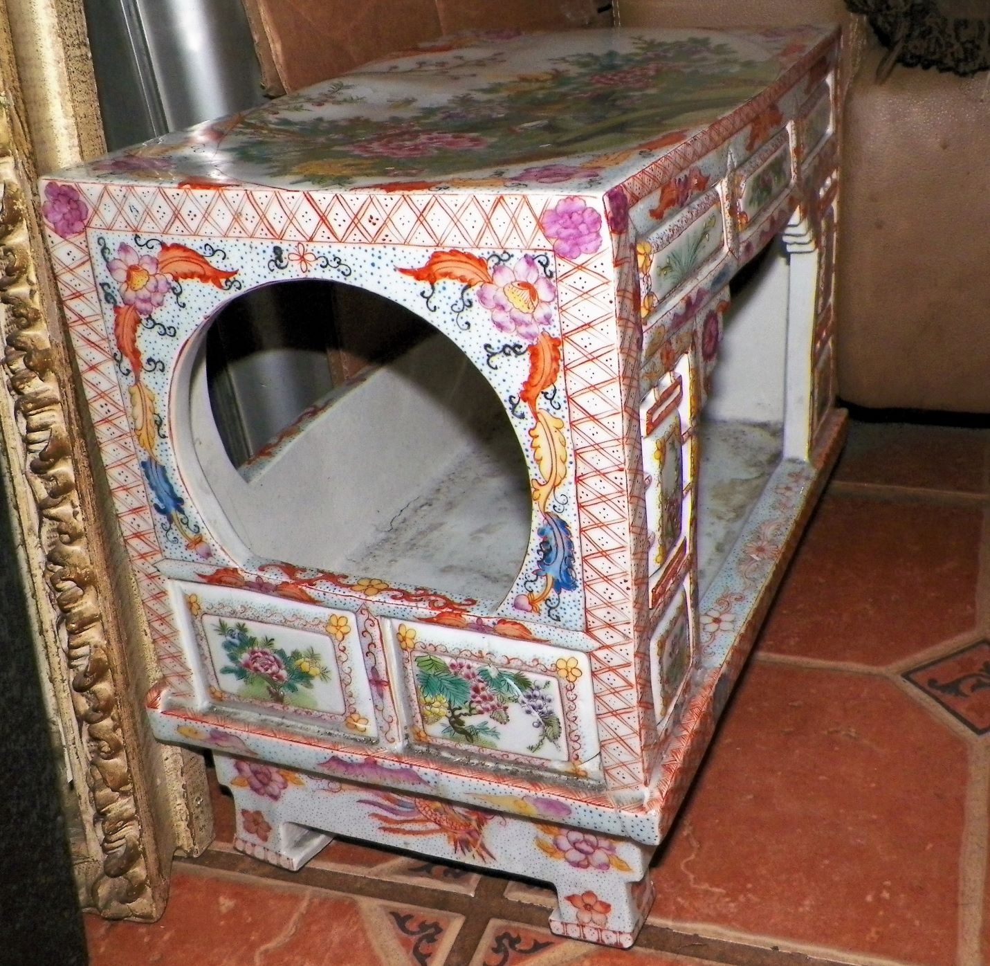 POTTERY GARDEB SEAT PLANT HOLDER SQUARE 1BAA.JPG