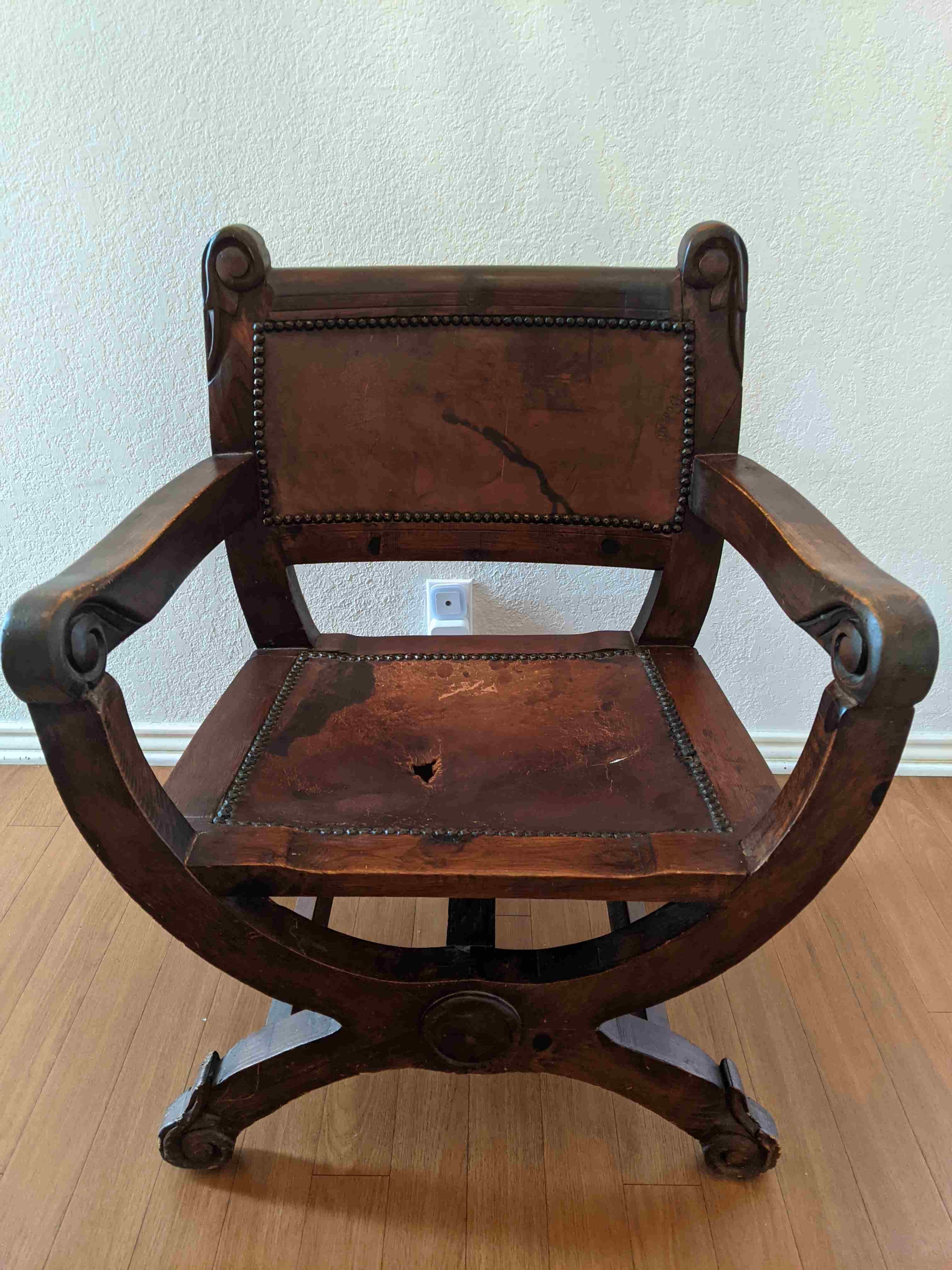 Unique Leather and Wood Chair Antiques Board