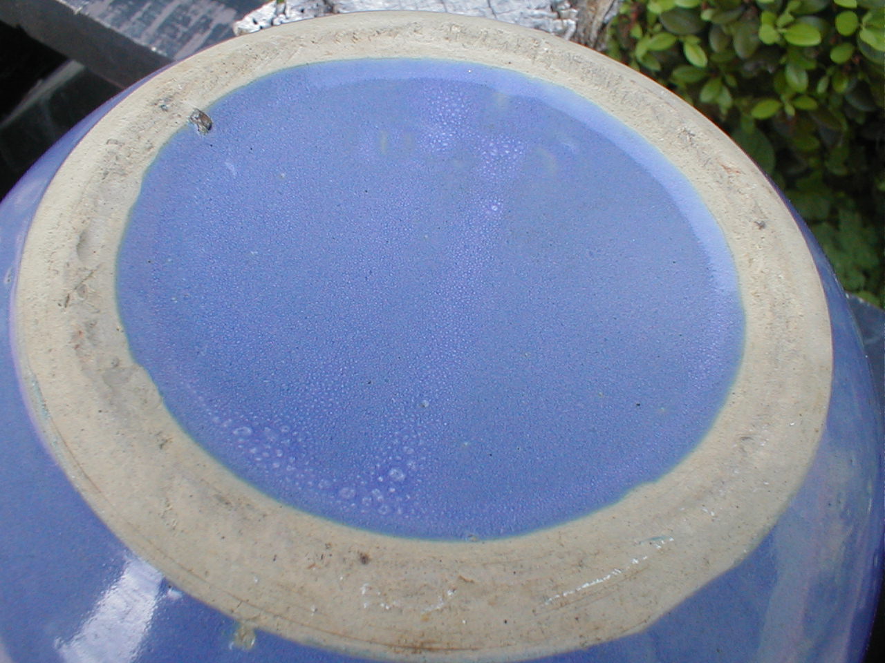 Robinson Ransbottom USA Blue Round Handle Fruit Flower Basket Cookie Jar.JPG
