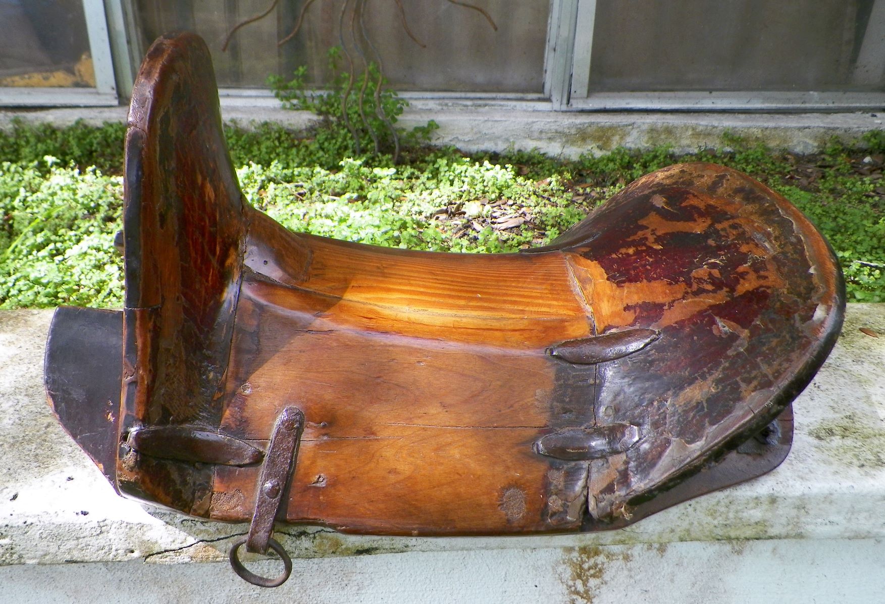 SADDLE OLD WOOD & FORGED IRON 1AA.JPG