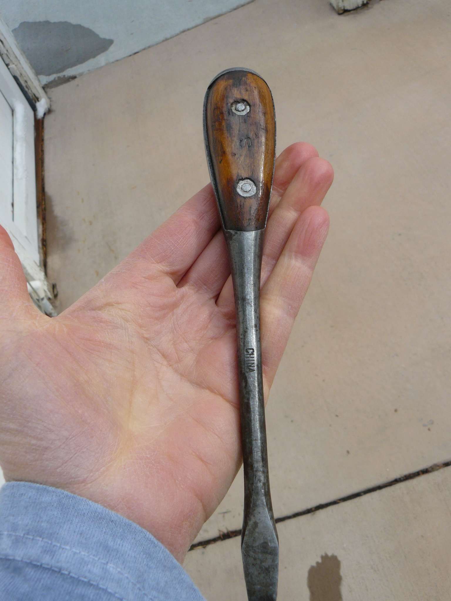 Antique or vintage 8" screwdriver, "S" in wood handle Antiques Board