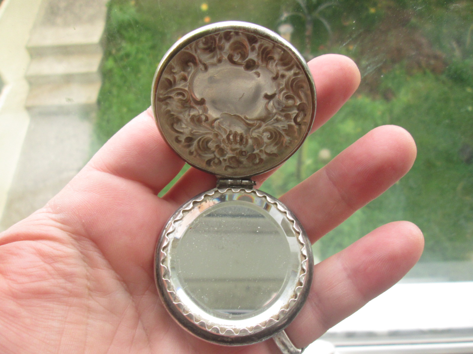 sterling mirror & Button with stones Antiques Board
