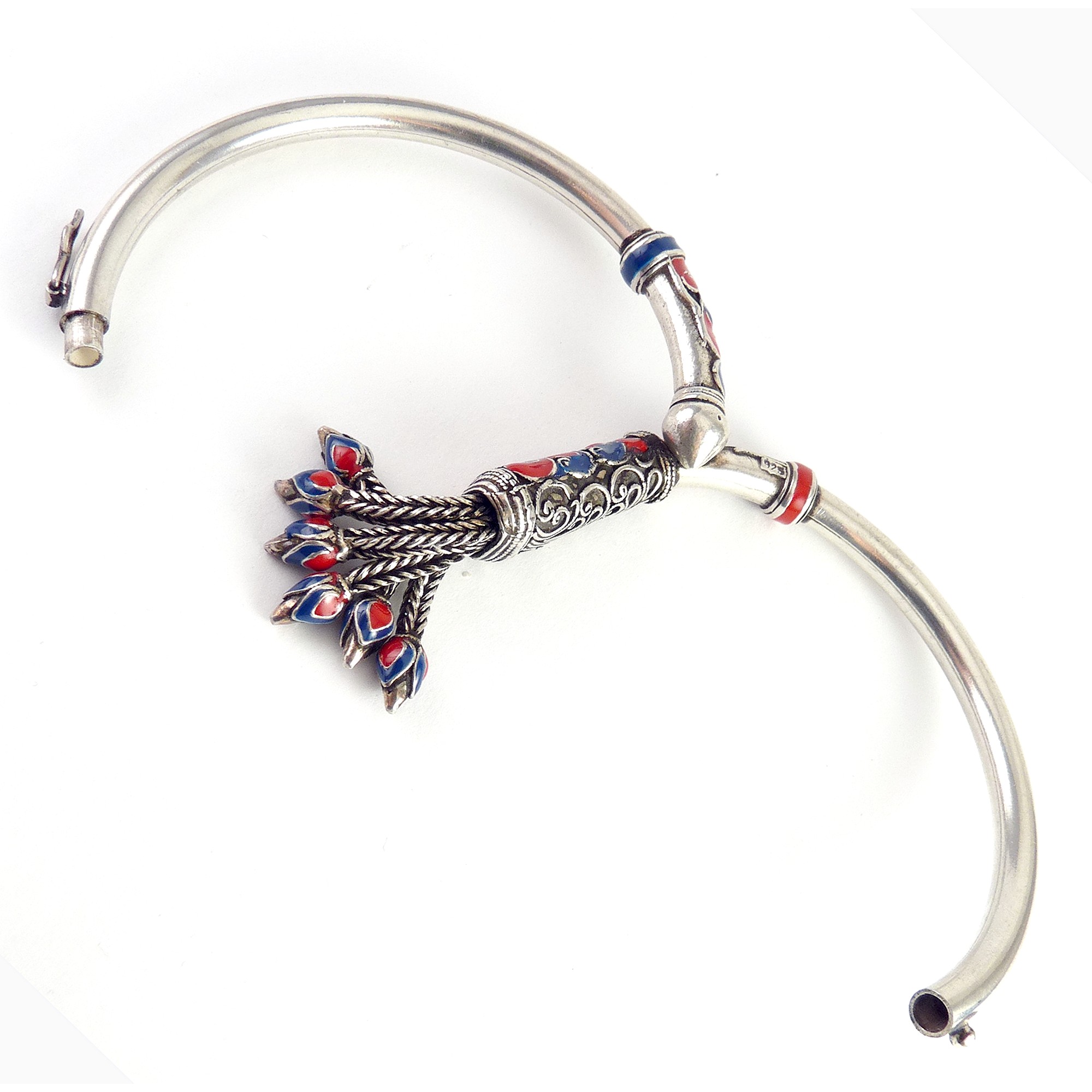 SS_Blue_Red_peacock_eye_enamel_tassels_hinged_bangle_3.JPG
