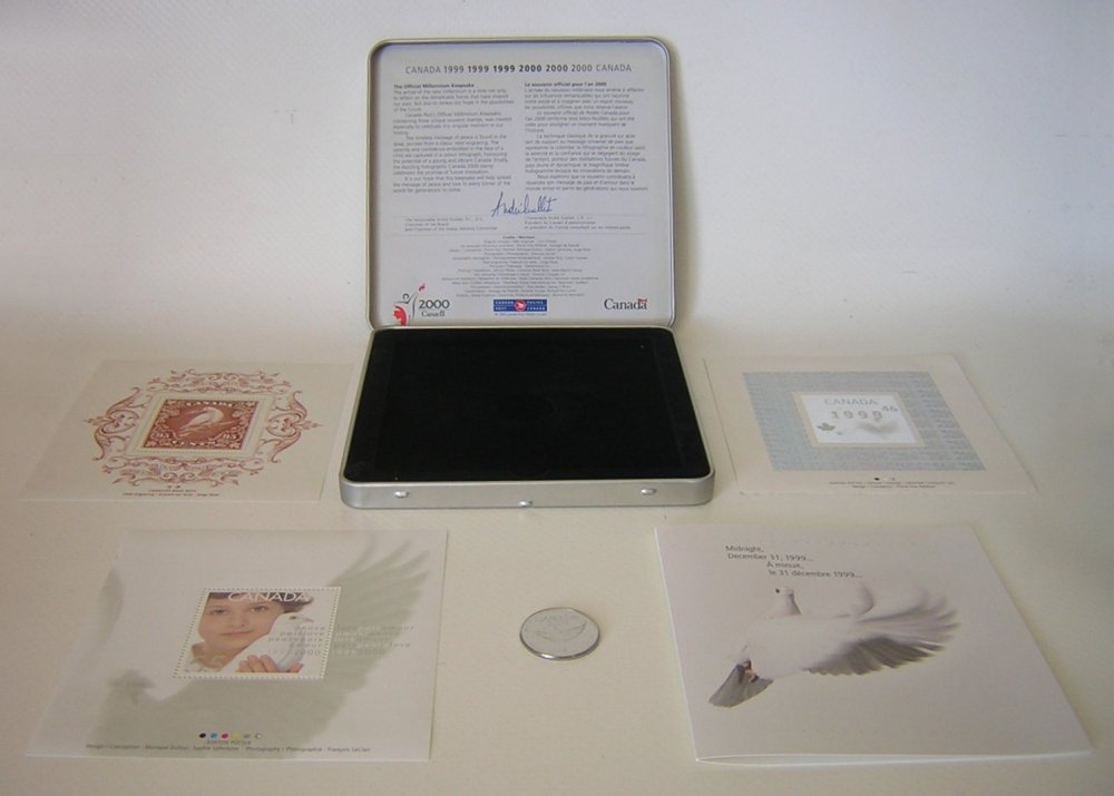 Stamps Canada Millenium 1999 2000 Tin Box Gift Set -e.jpg