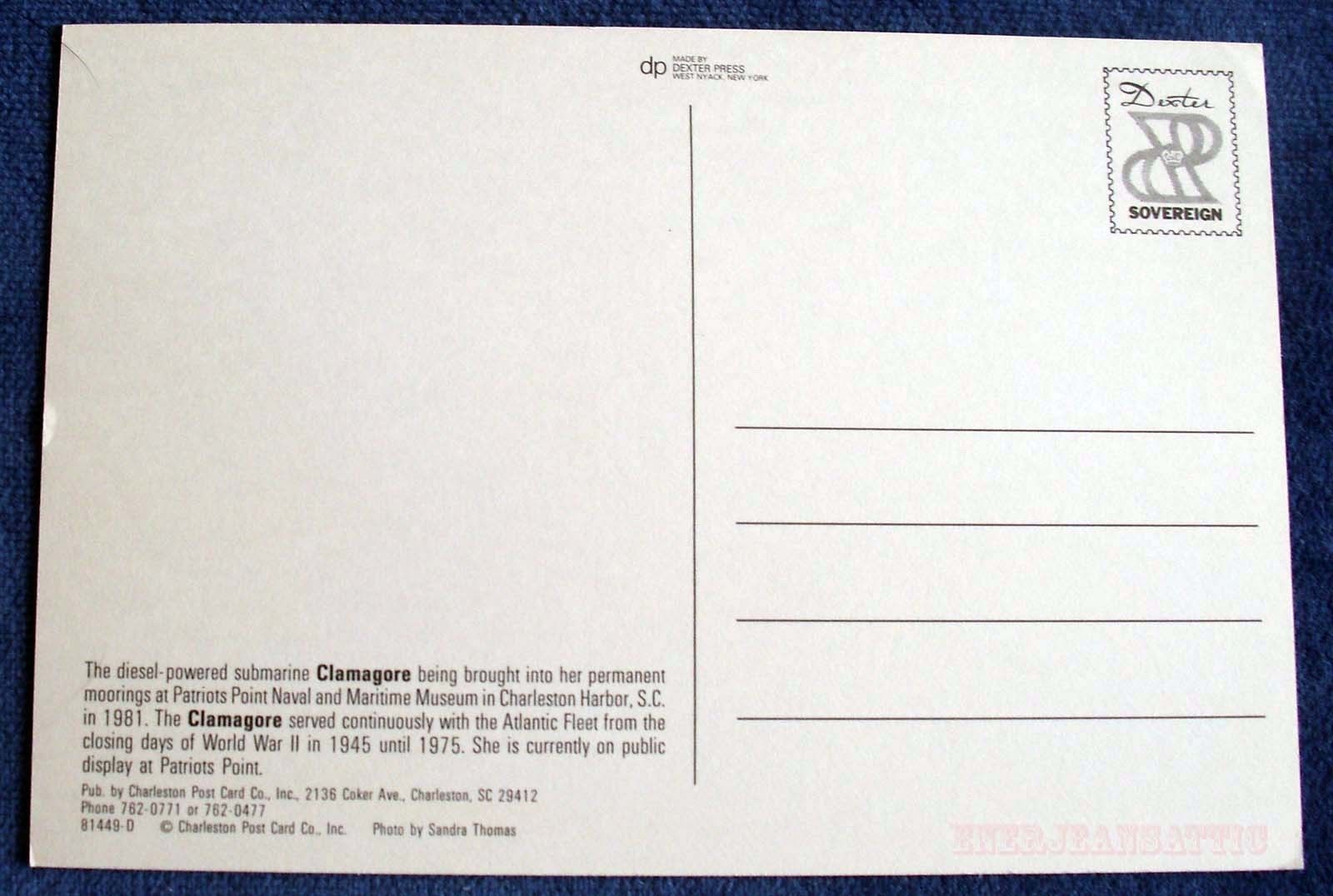 Tugboats Moving Submarine Clamagore to Patriots Point SC Photo Postcard - back.jpg