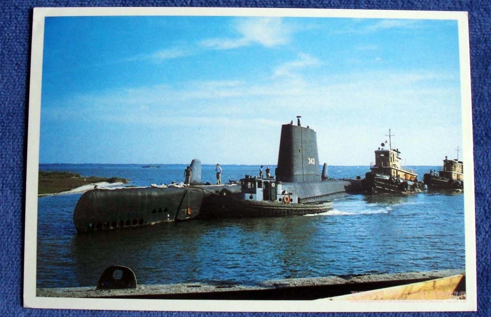 Tugboats Moving Submarine Clamagore to Patriots Point SC Photo Postcard.jpg