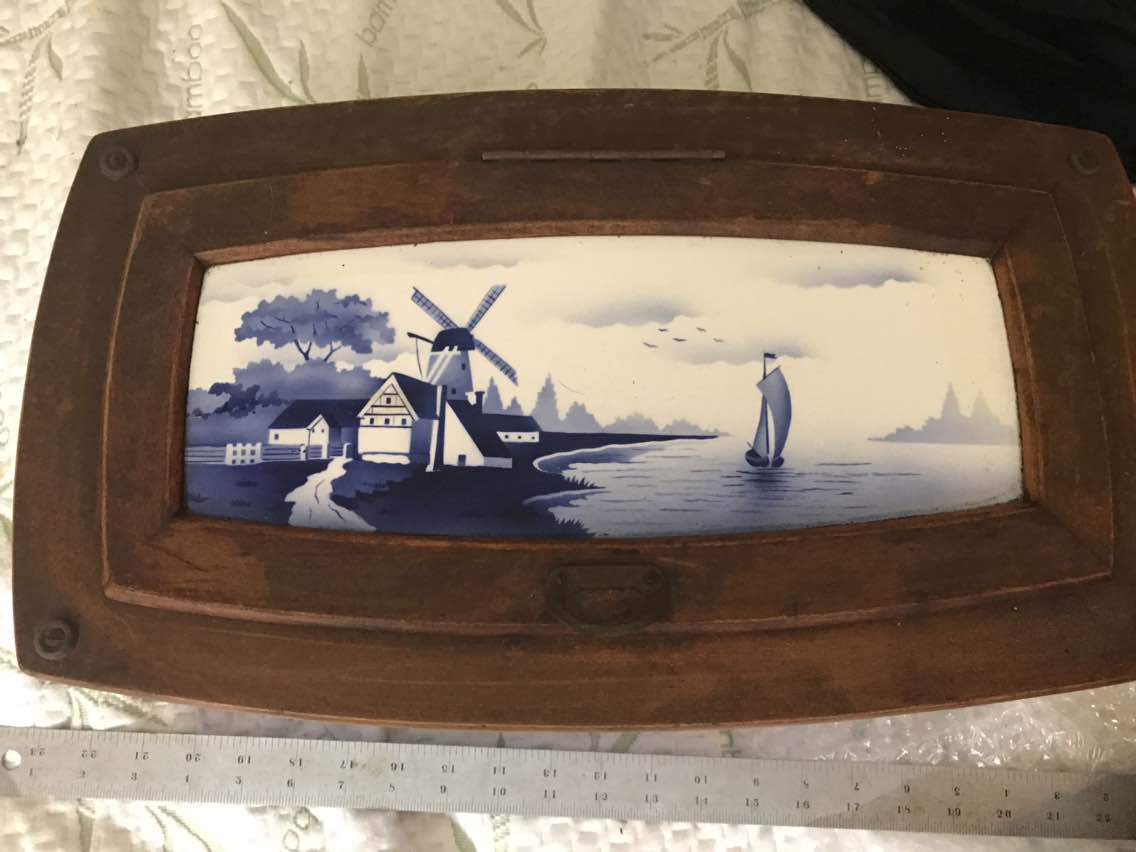 Hallmark on Blue and white bread box Antiques Board