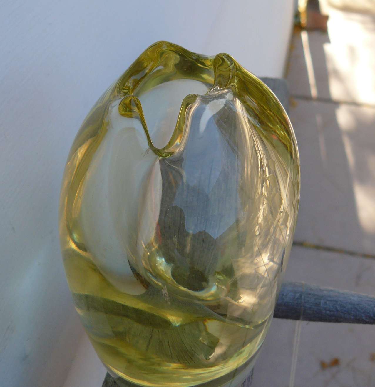 Yellow glass vase w/floral etching maker? Antiques Board