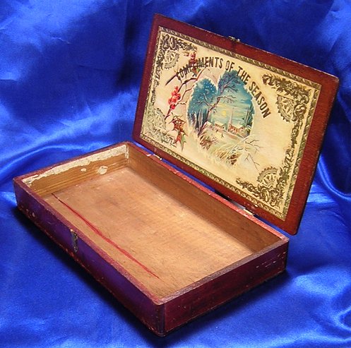 Wood Wooden Christmas Souvenir Cigar Box w Chromo Print -h.jpg