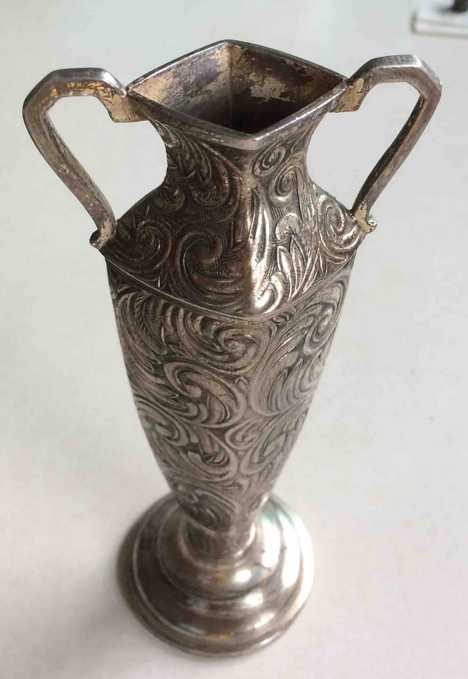 who made this silver plated vase? Antiques Board