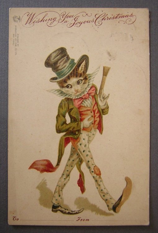 z Postcard Fancy Cat International Art Publishing 1905 Christmas give away -a.jpg