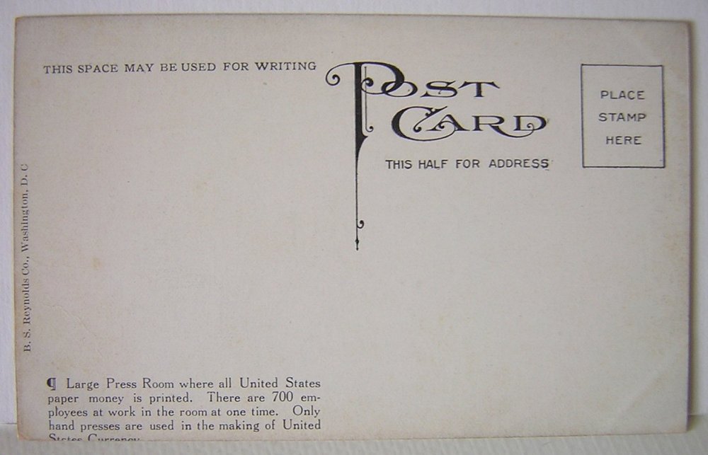 z Postcard Large Press Room Bureau of Engraving & Printing Washington -b.jpg