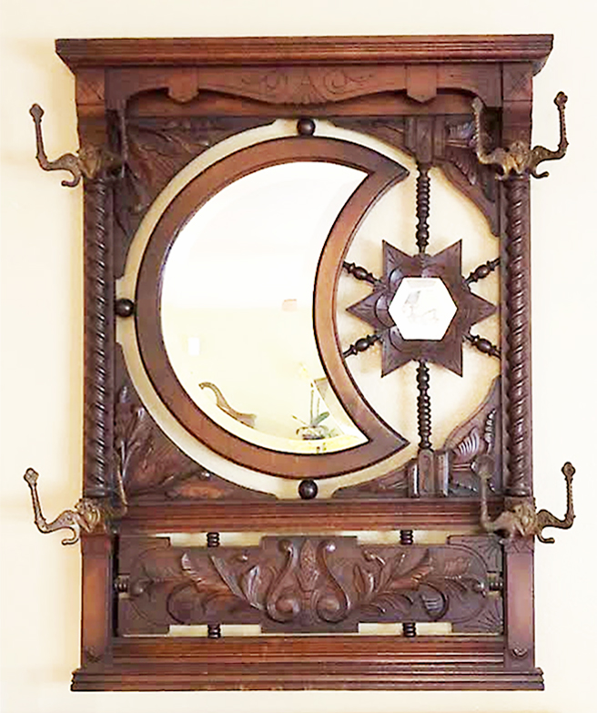 Wooden antique coat hanger and mirror Antiques Board