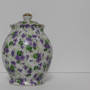 1959 Lefton Violet chintz coffee jar