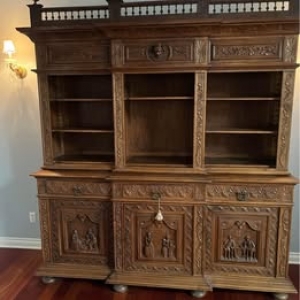 Breton walnut china cabinet