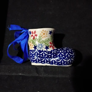 Vintage Polish pottery handmade hand-painted boot ornament
