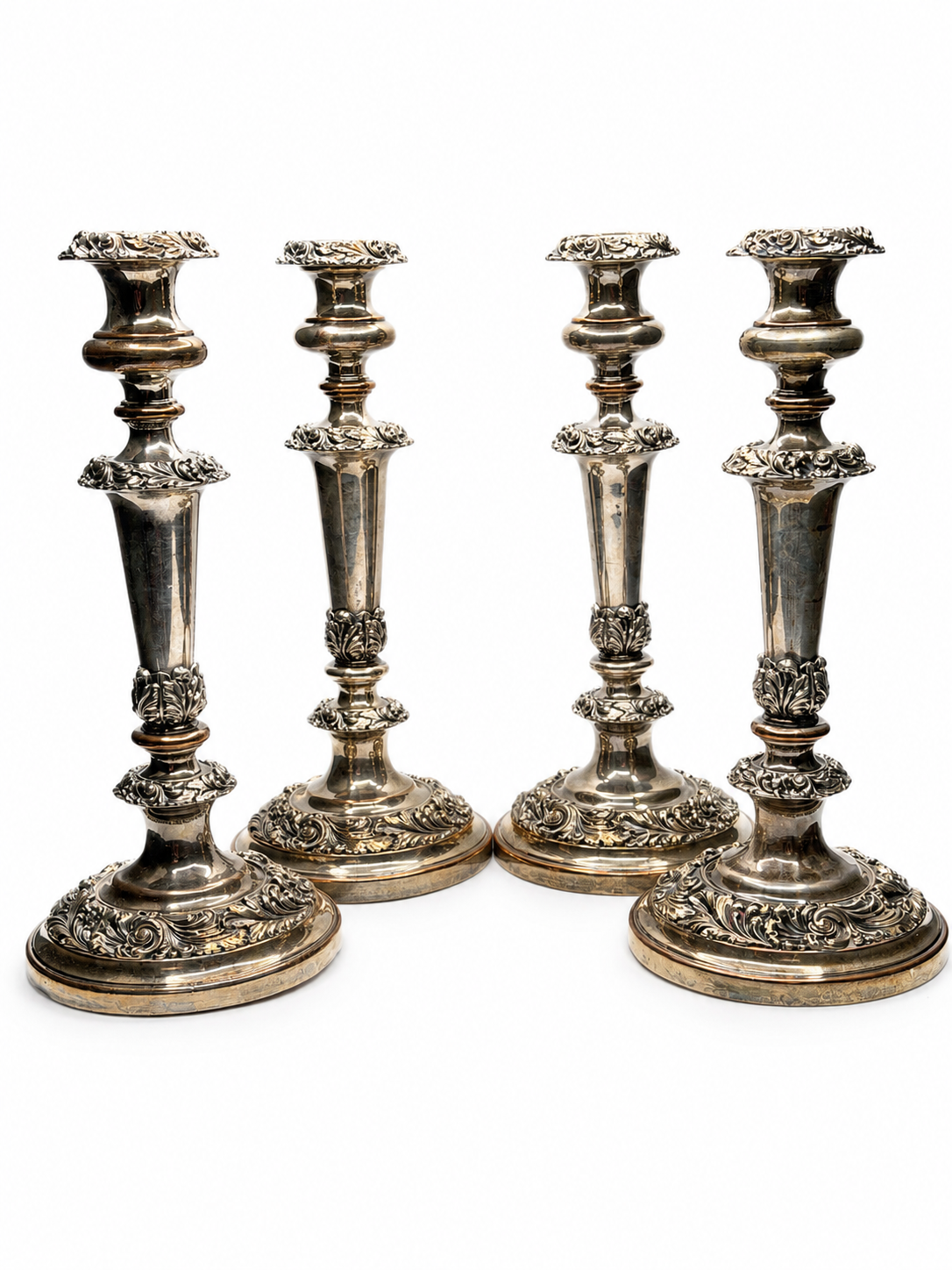 14" old silver plate over copper candle sticks