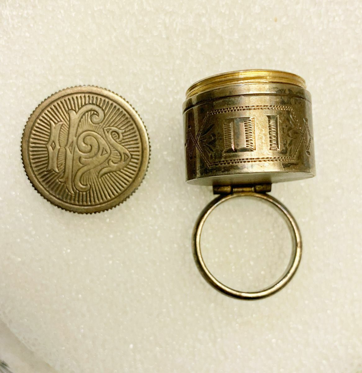 Antique Sterling Silver Anointing Oil Jar with Priest's ring by Swift & Fisher