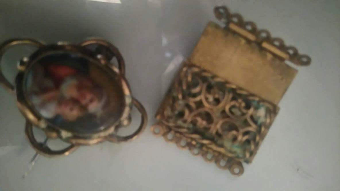 Brooch and stamp
