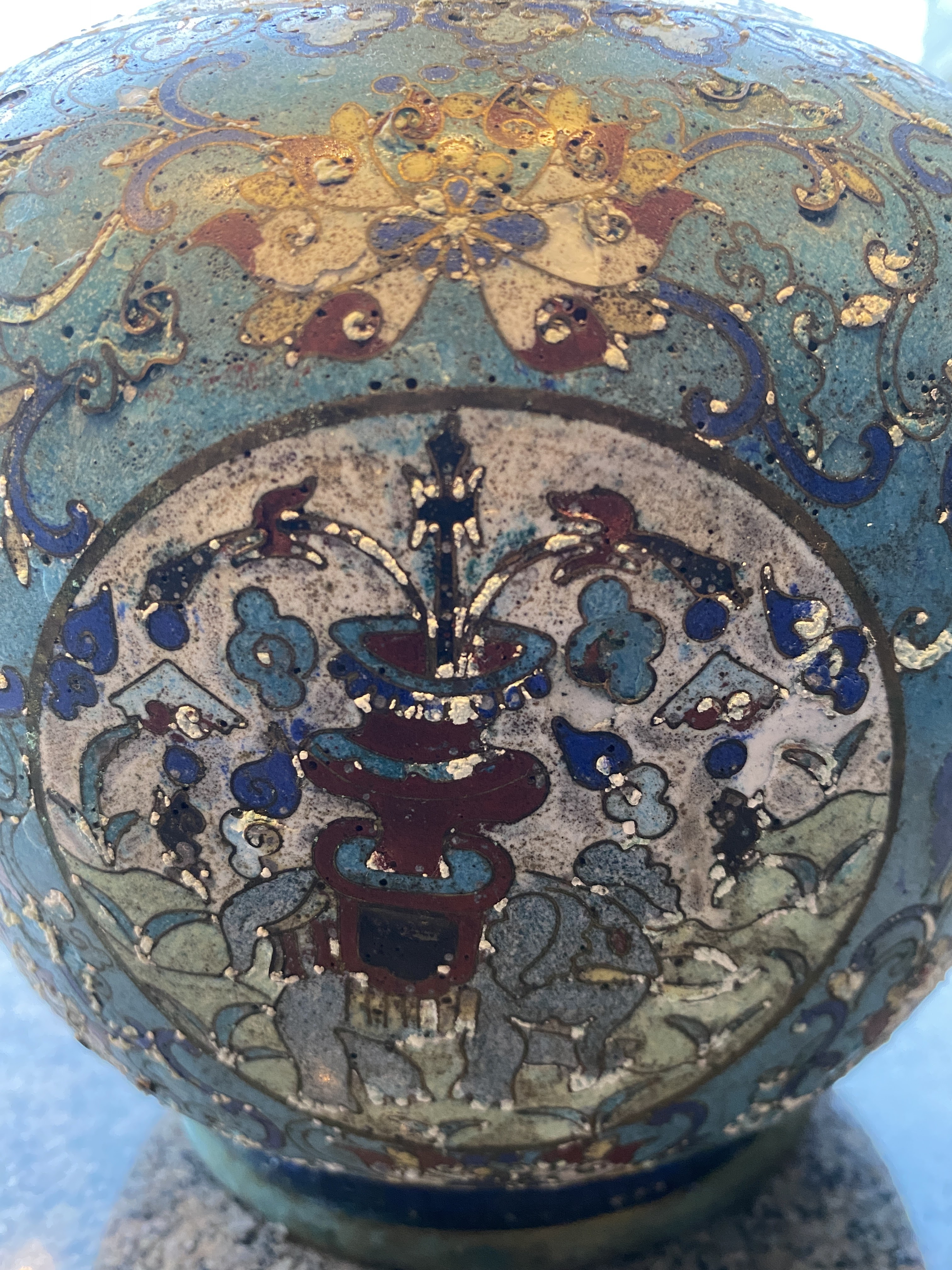 Detail of vase before washing