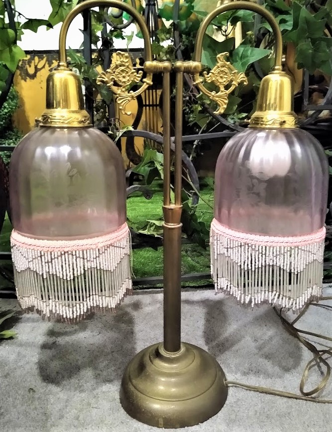 Double Arm, Pink Etched Glass Victorian
