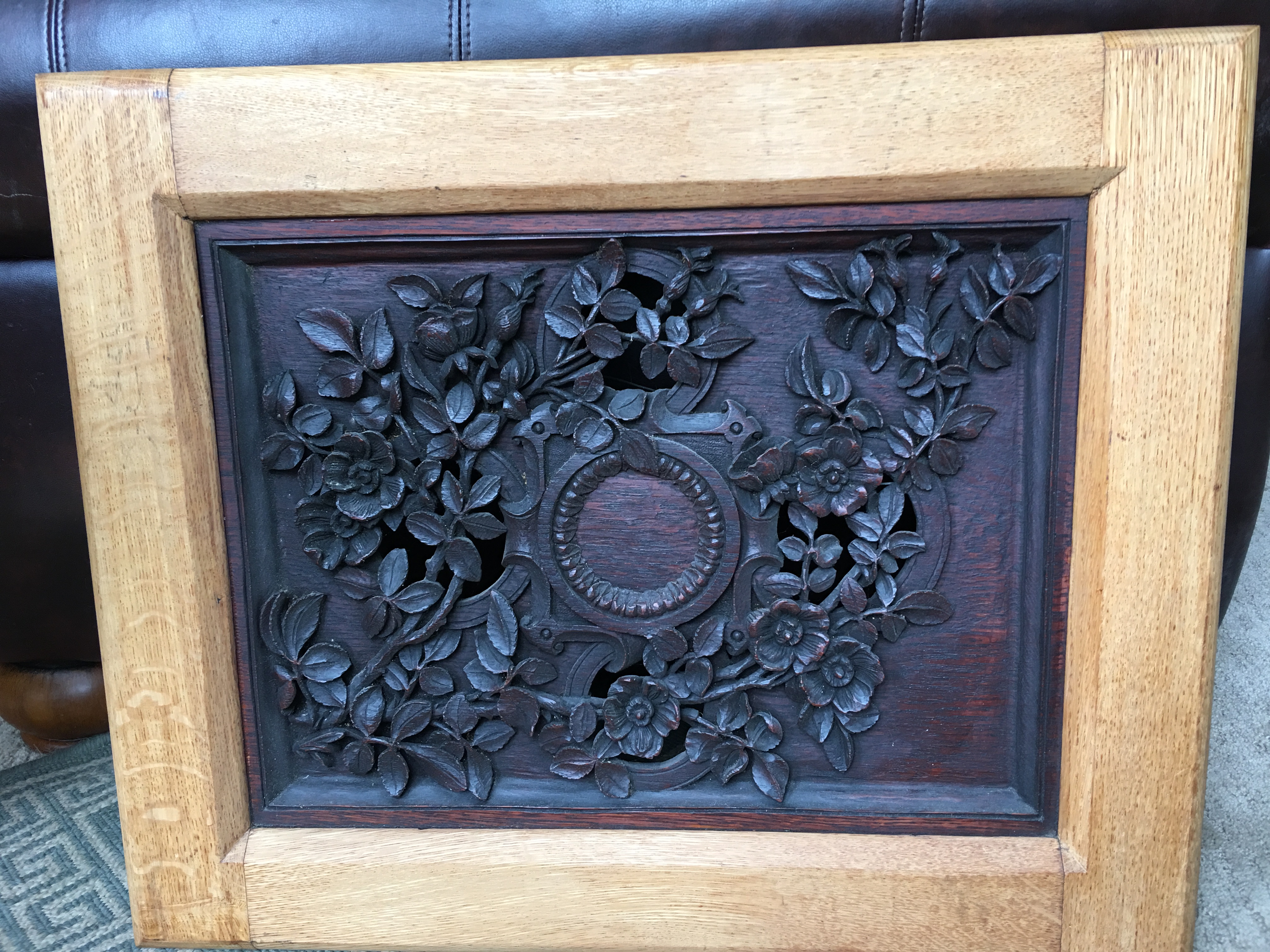 Framed oak carving